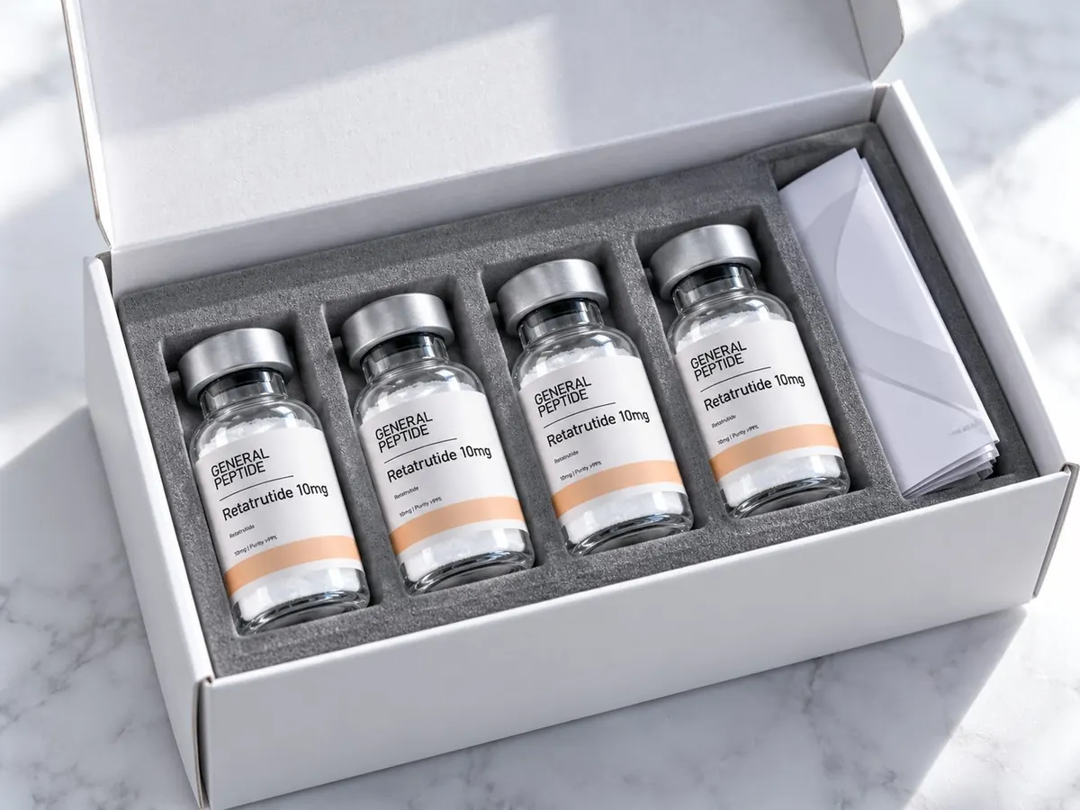 Vials packed in a protective foam insert inside a plain shipping box